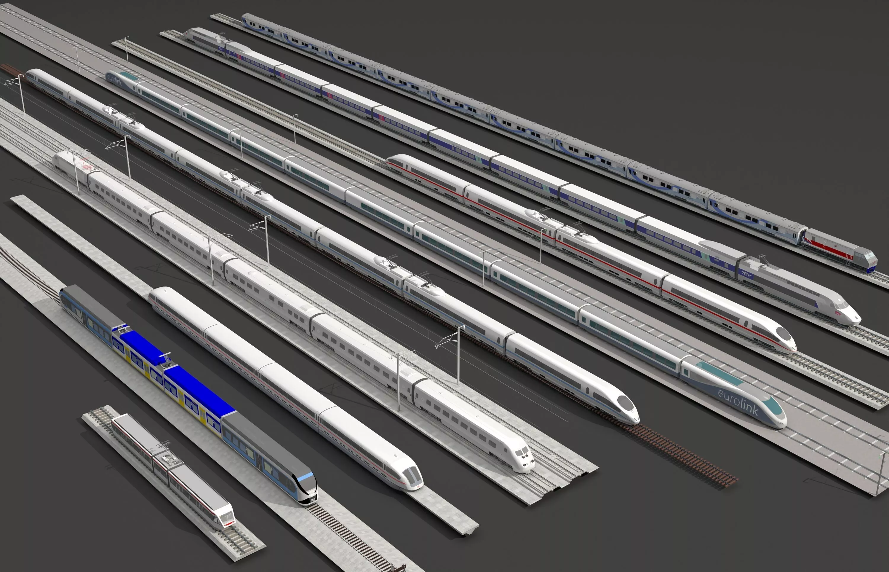 train-bullet train-rail train 3D model