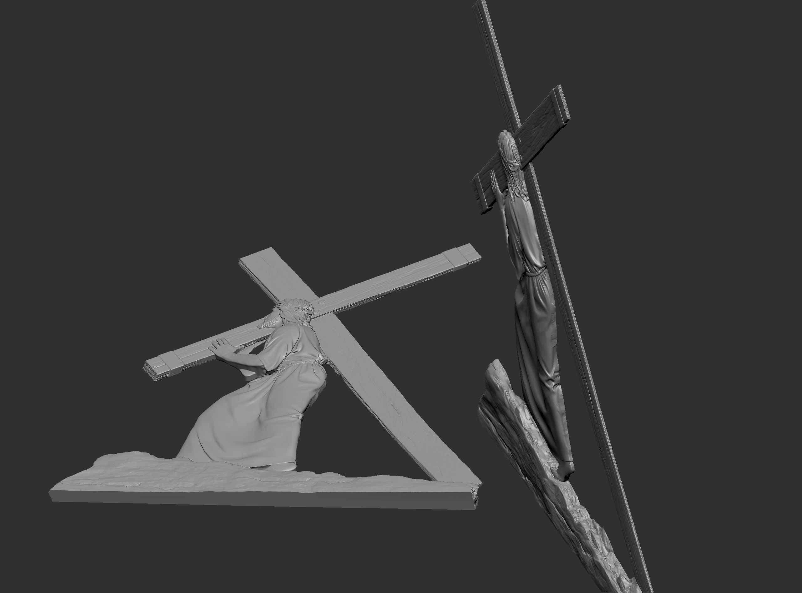 Jesus With The Cross Relief 3D print model_3