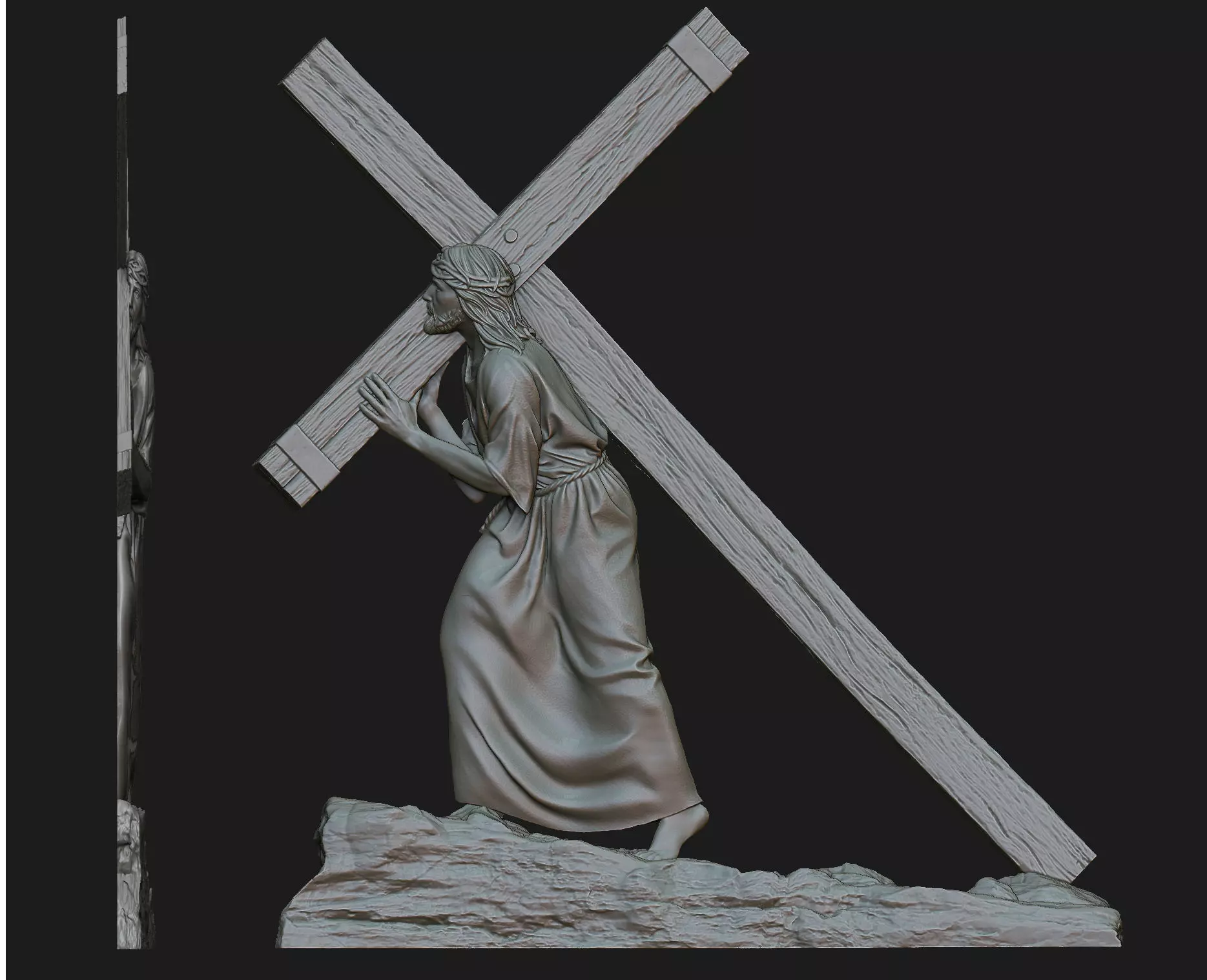 Jesus With The Cross Relief 3D print model_0