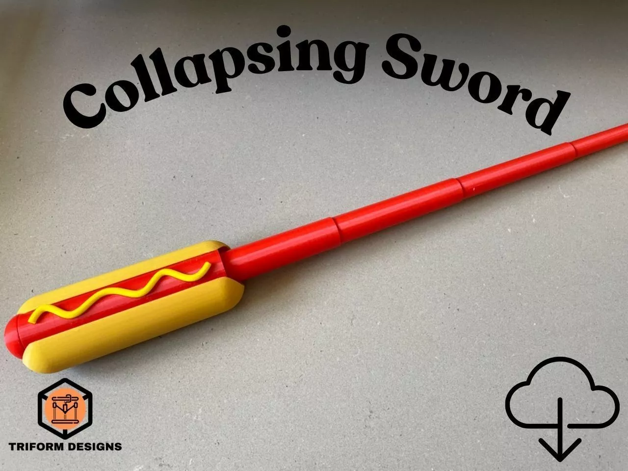 Collapsing Hot Dog Sword - Collapsible Sword Print-In-Place 3D print model