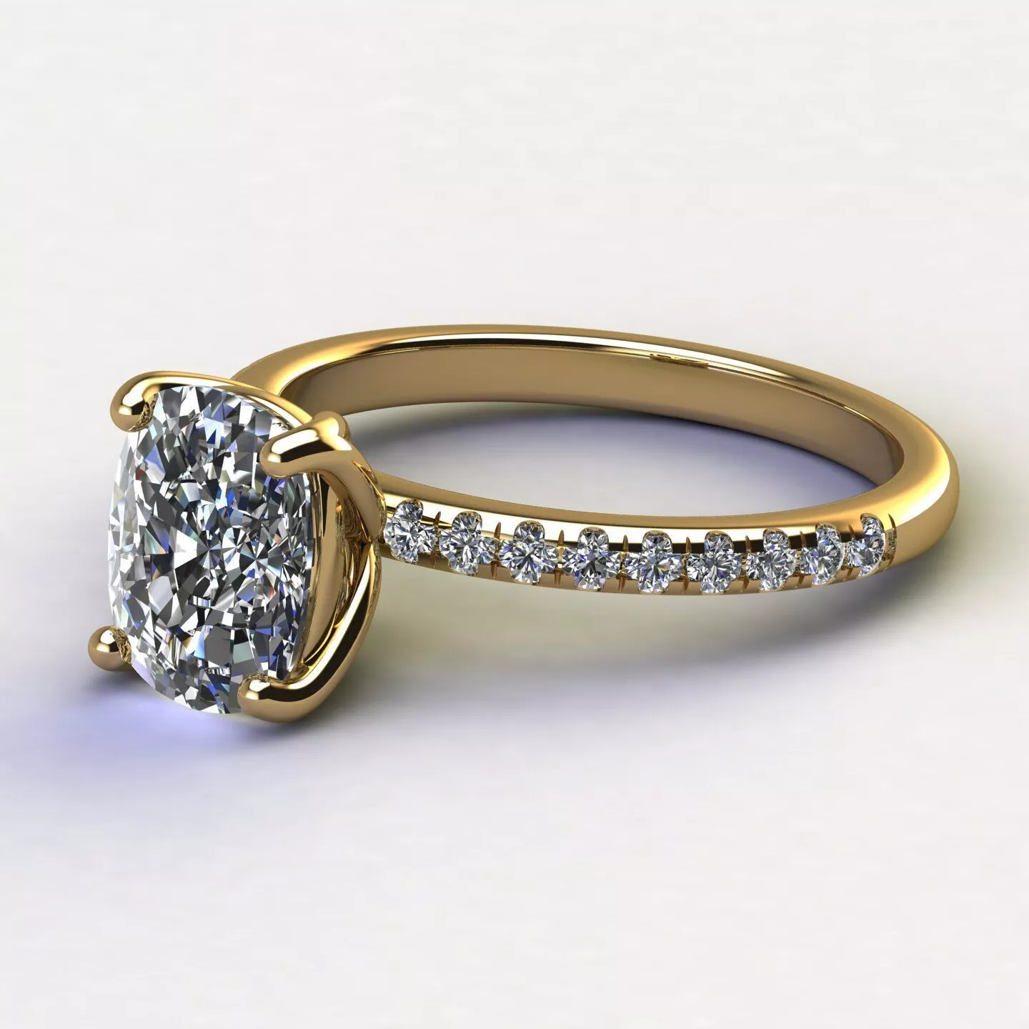 Elegant Cushion Cut Solitaire Ring with Trellis Pave Setting 3D print model