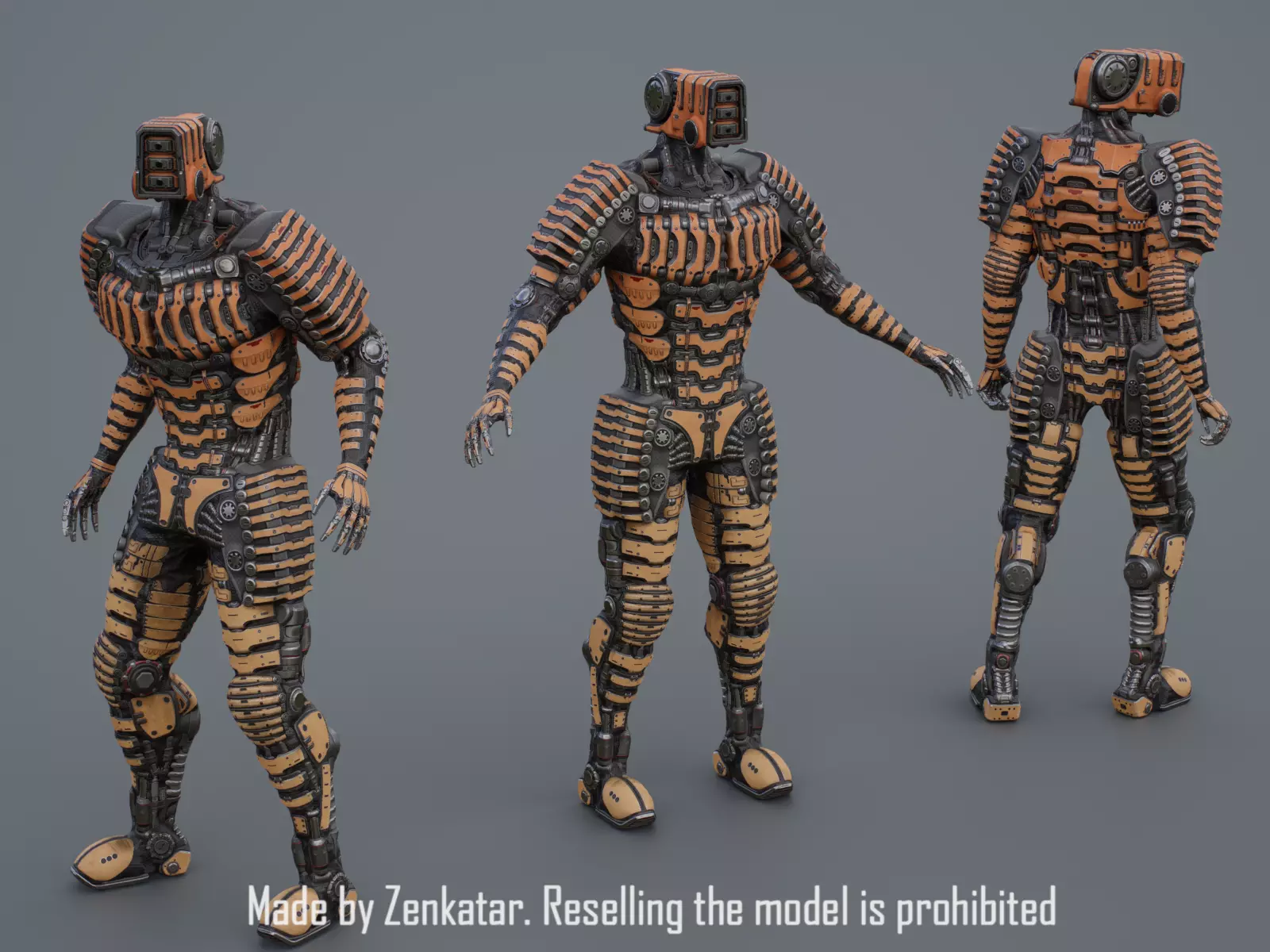 Yellow robot with ribbed armor plates Low-poly 3D model