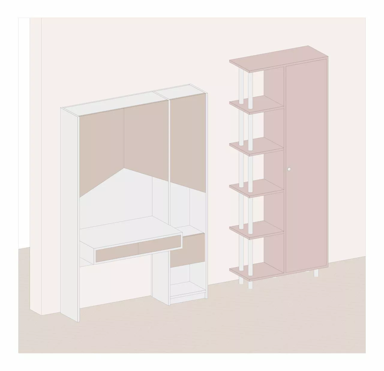 Modern Home Office Workspace Desk and Bookshelf Revit Family 3D model