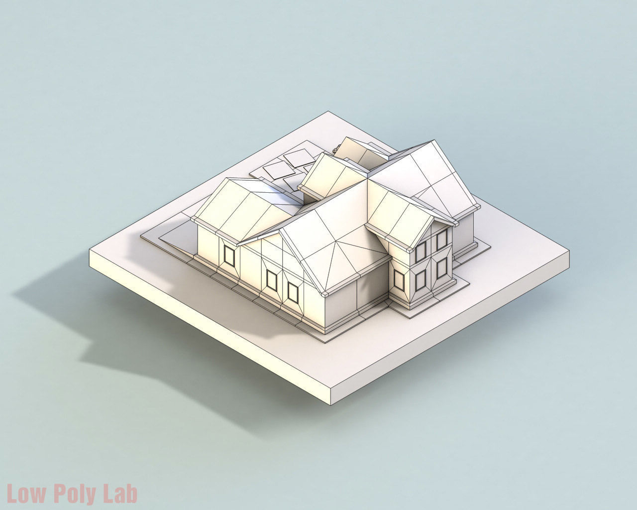 Cartoon City House Red Low-poly 3D model_1