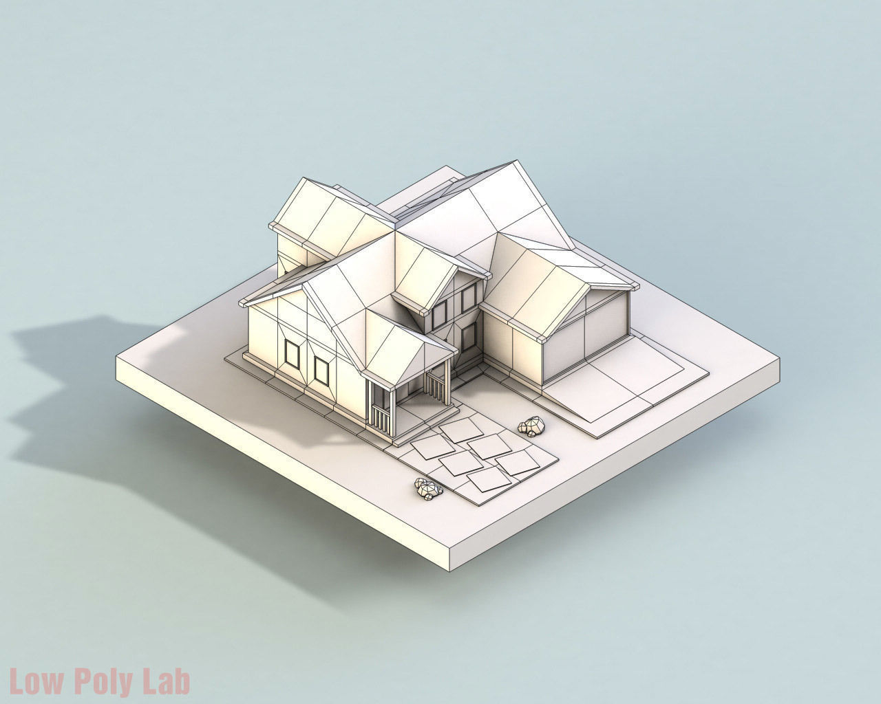 Cartoon City House Red Low-poly 3D model_3