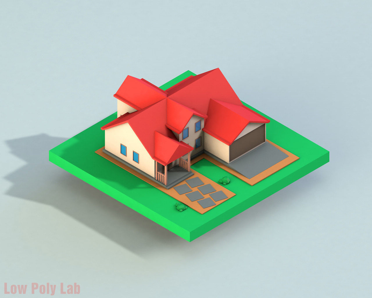 Cartoon City House Red Low-poly 3D model_2