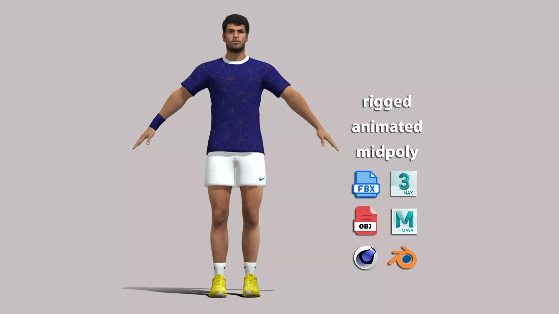 A-Pose Rigged Carlos Alcaraz 3D model