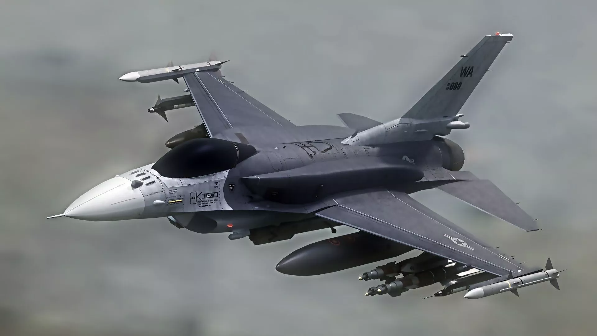 F-16 Viper Block 72 -Fully Rigged-Changable Decal-Texts Low-poly 3D model
