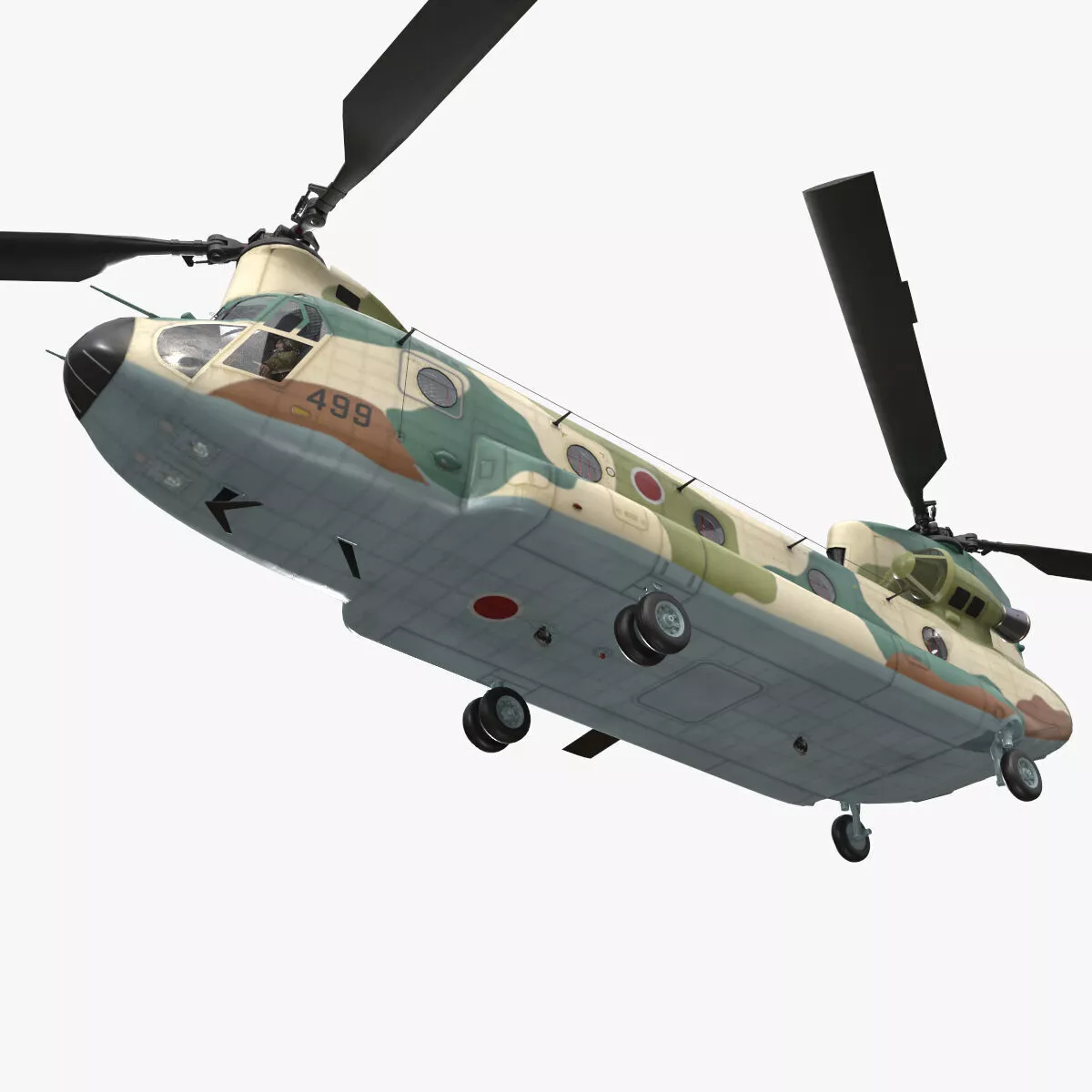 Helicopter CH-47 Chinook JASDF Basic Animation --14-- Low-poly 3D model