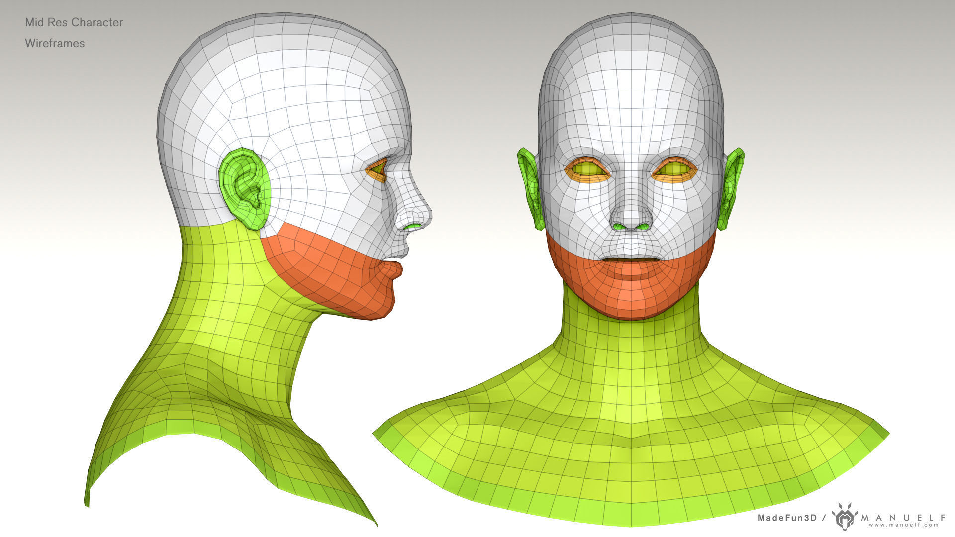 3D Character Bust BaseMesh Pack for games Low-poly 3D model_4