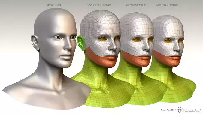 3D Character Bust BaseMesh Pack for games Low-poly 3D model