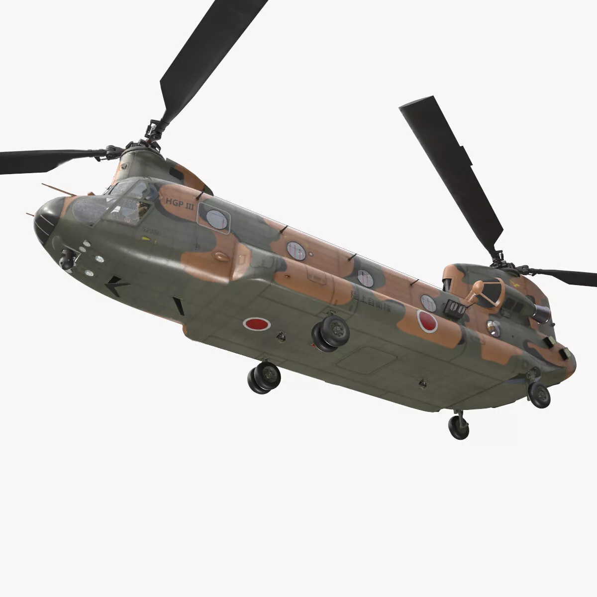 Helicopter CH-47 Chinook JGSDF Basic Animation --15-- Low-poly 3D model
