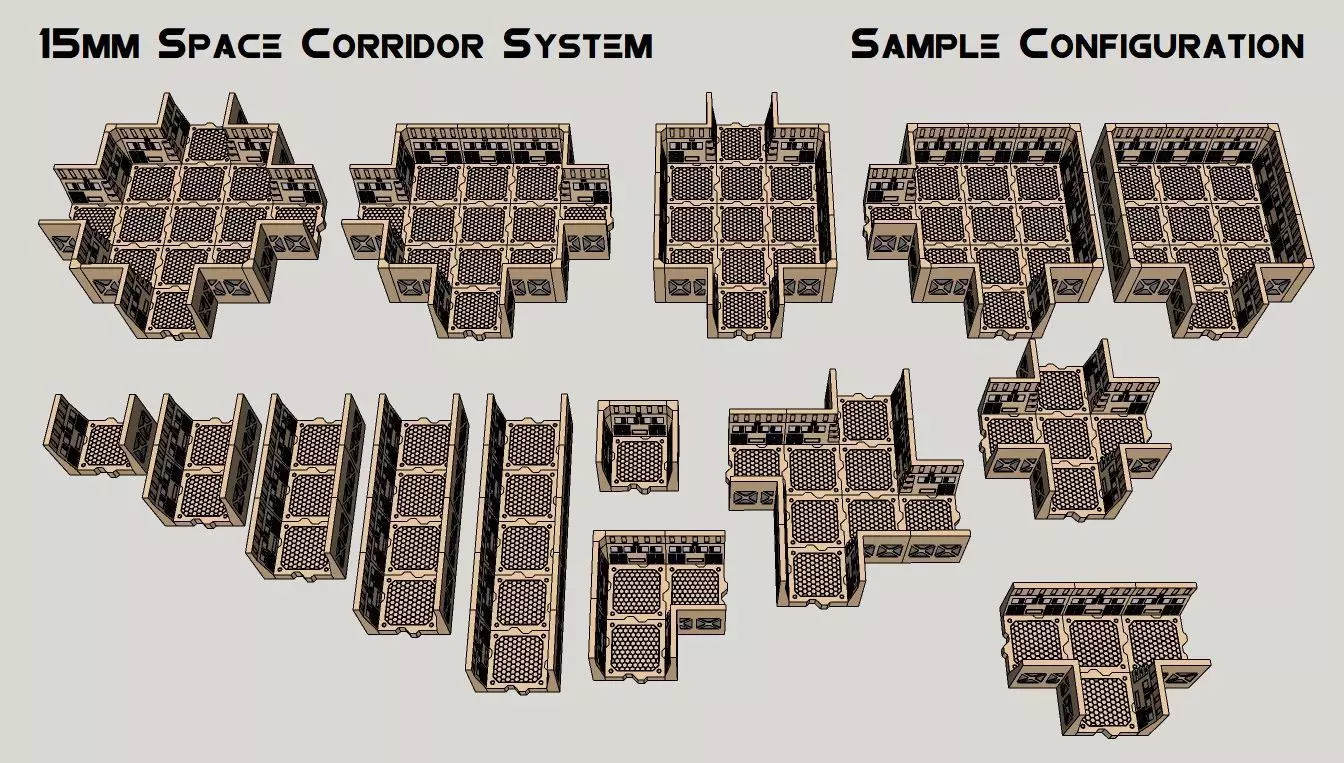 15mm Sci-Fi Corridor System - 22pcs 3D print model_0