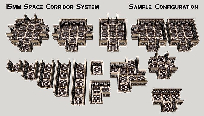 15mm Sci-Fi Corridor System - 22pcs 3D print model