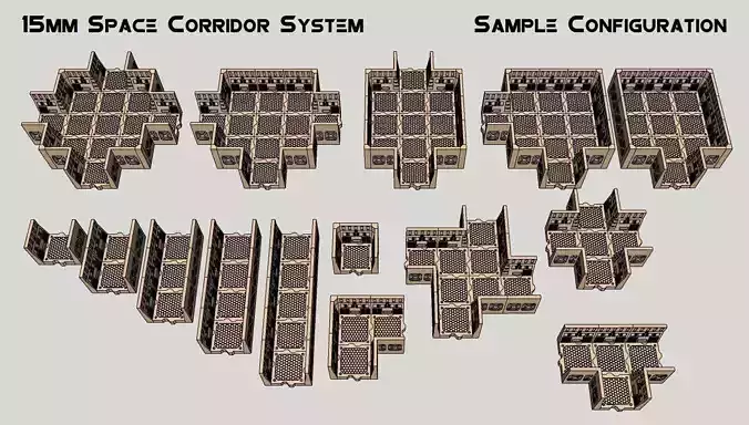 15mm Sci-Fi Corridor System - 22pcs 3D print model