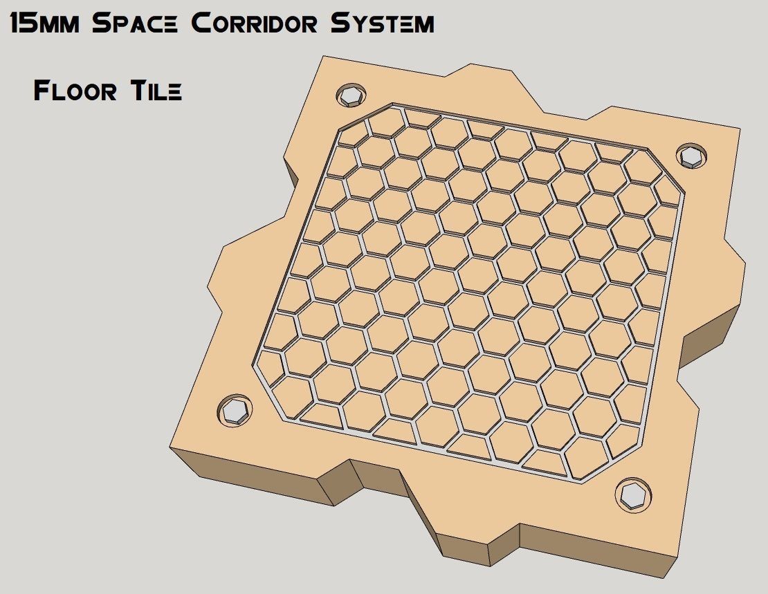 15mm Sci-Fi Corridor System - 22pcs 3D print model_12