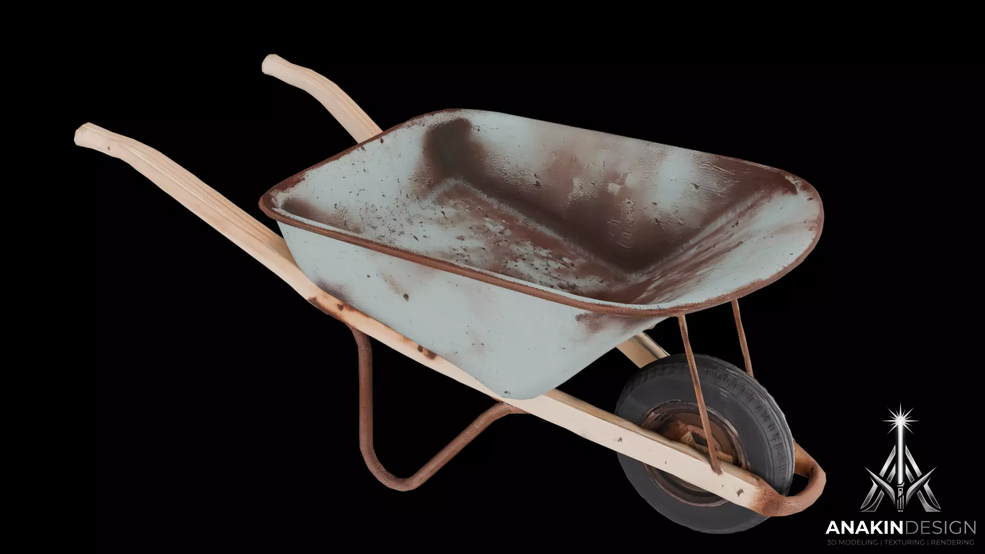 Rusty Wheelbarrow 3D Model Low-poly 3D model