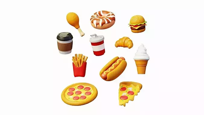 10 Food Pack Stylized Cartoon 3D model
