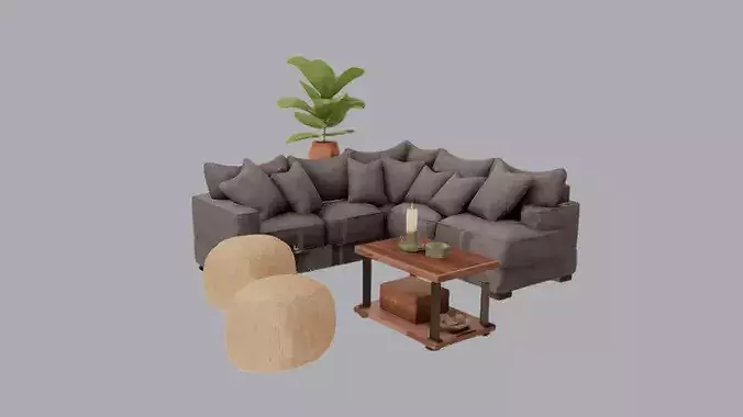 Modern Minimalist Living Room Interior Sofa Set Model Furniture 3D model
