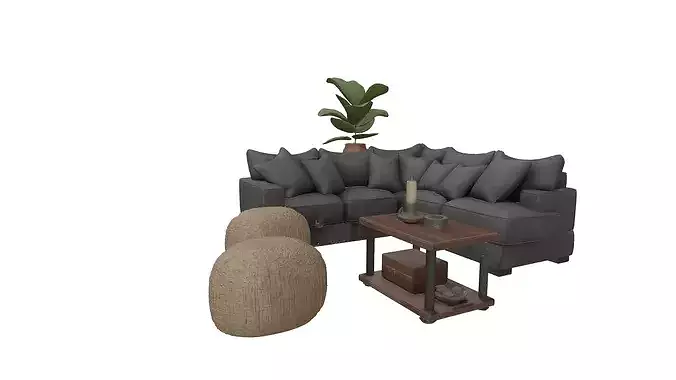 Modern Minimalist Living Room Interior Sofa Set Model Furniture 3D model 2