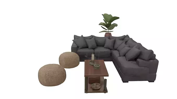 Modern Minimalist Living Room Interior Sofa Set Model Furniture 3D model 4