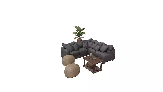 Modern Minimalist Living Room Interior Sofa Set Model Furniture 3D model 3