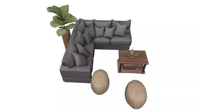 Modern Minimalist Living Room Interior Sofa Set Model Furniture 3D model 6