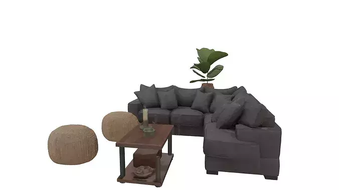 Modern Minimalist Living Room Interior Sofa Set Model Furniture 3D model 5
