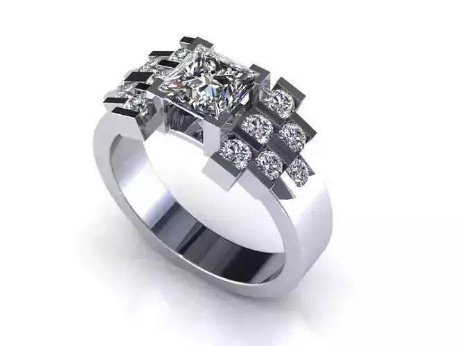 Ractangle Group Diamond Ring 3D model