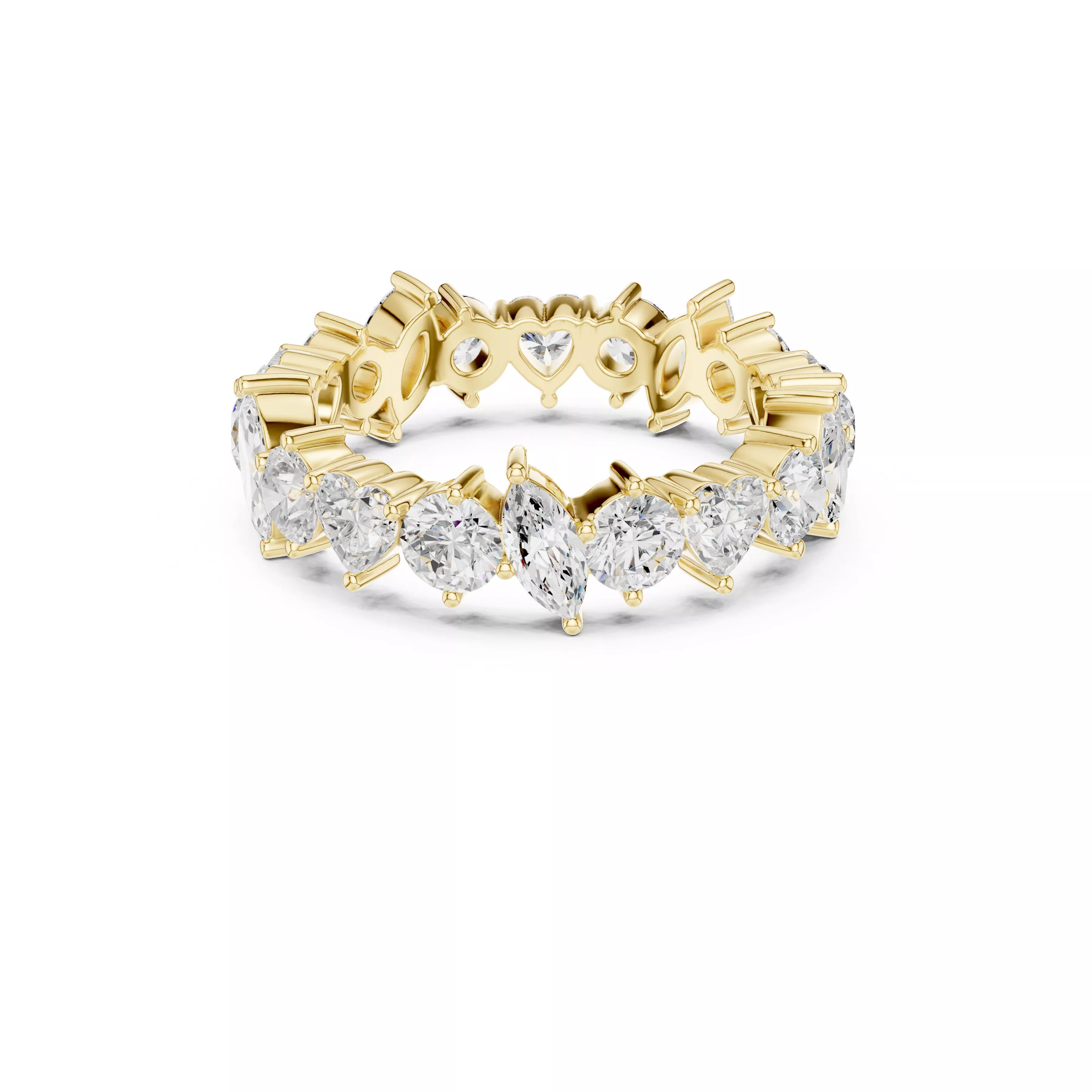 Heart Marquise Diamond Eternity Band Romantic Gold Ring 3D print model