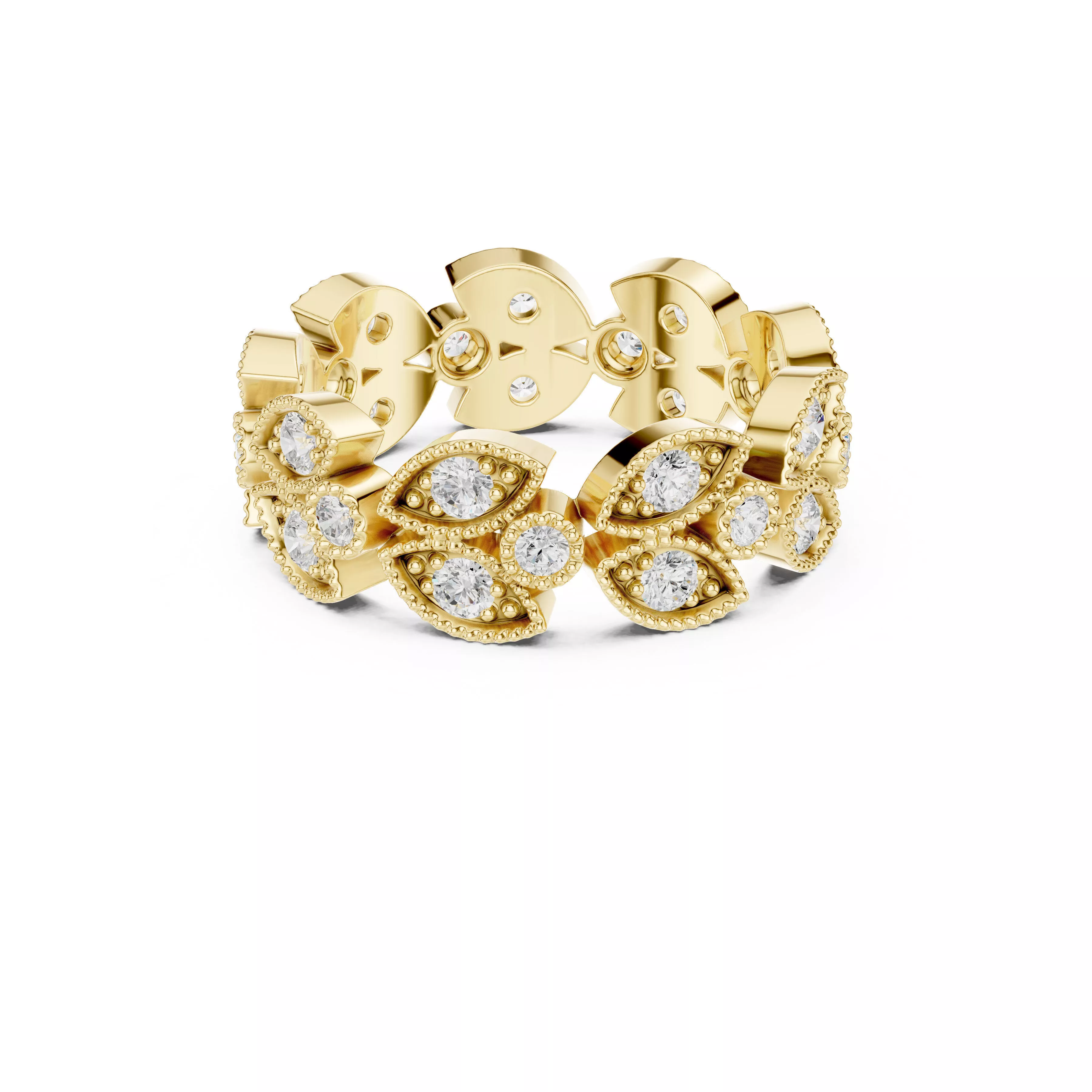 Floral Marquise Diamond Eternity Band Milgrain Vintage Ring 3D print model