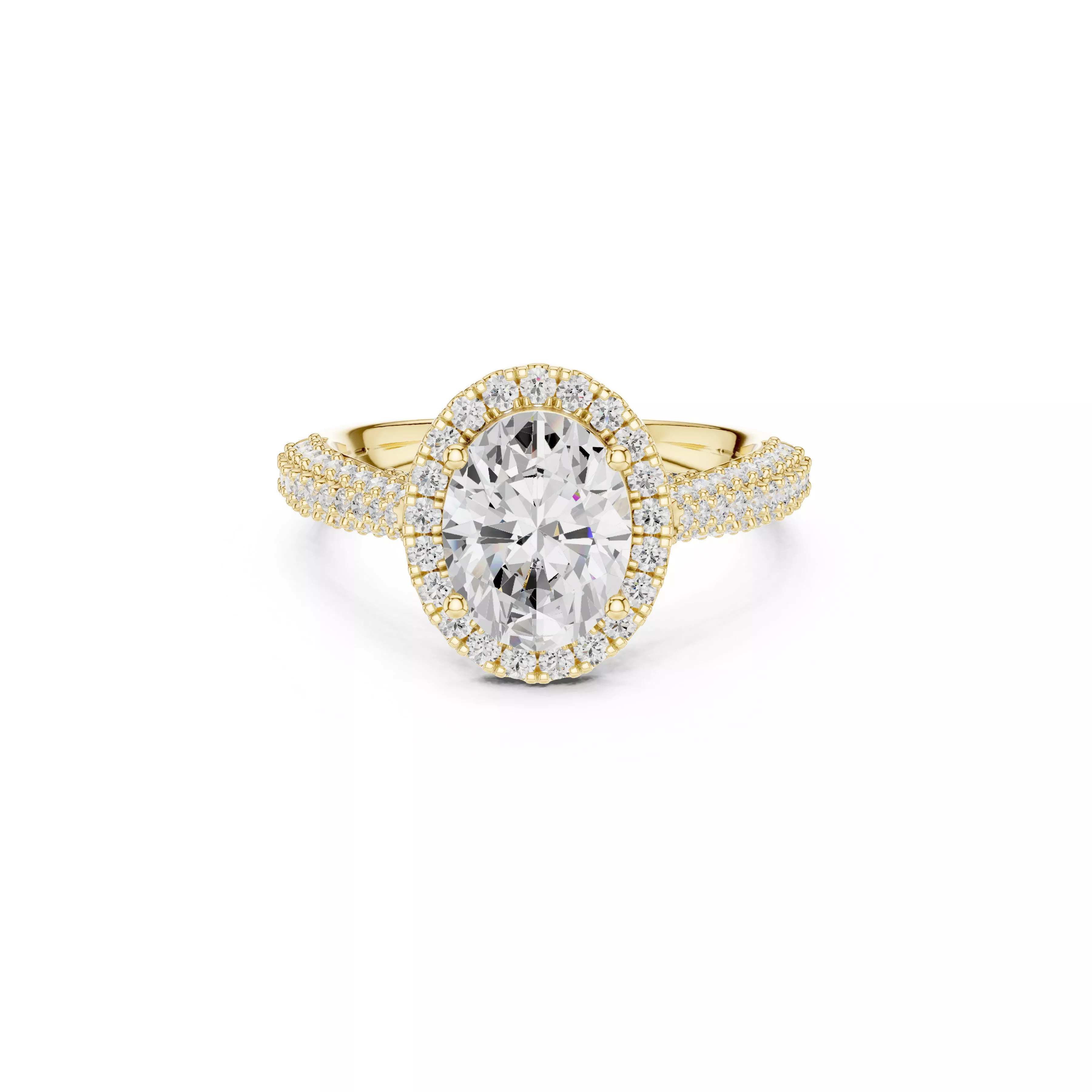 Oval Diamond Halo Double Pave Band Ring STL 3DM 3D print model