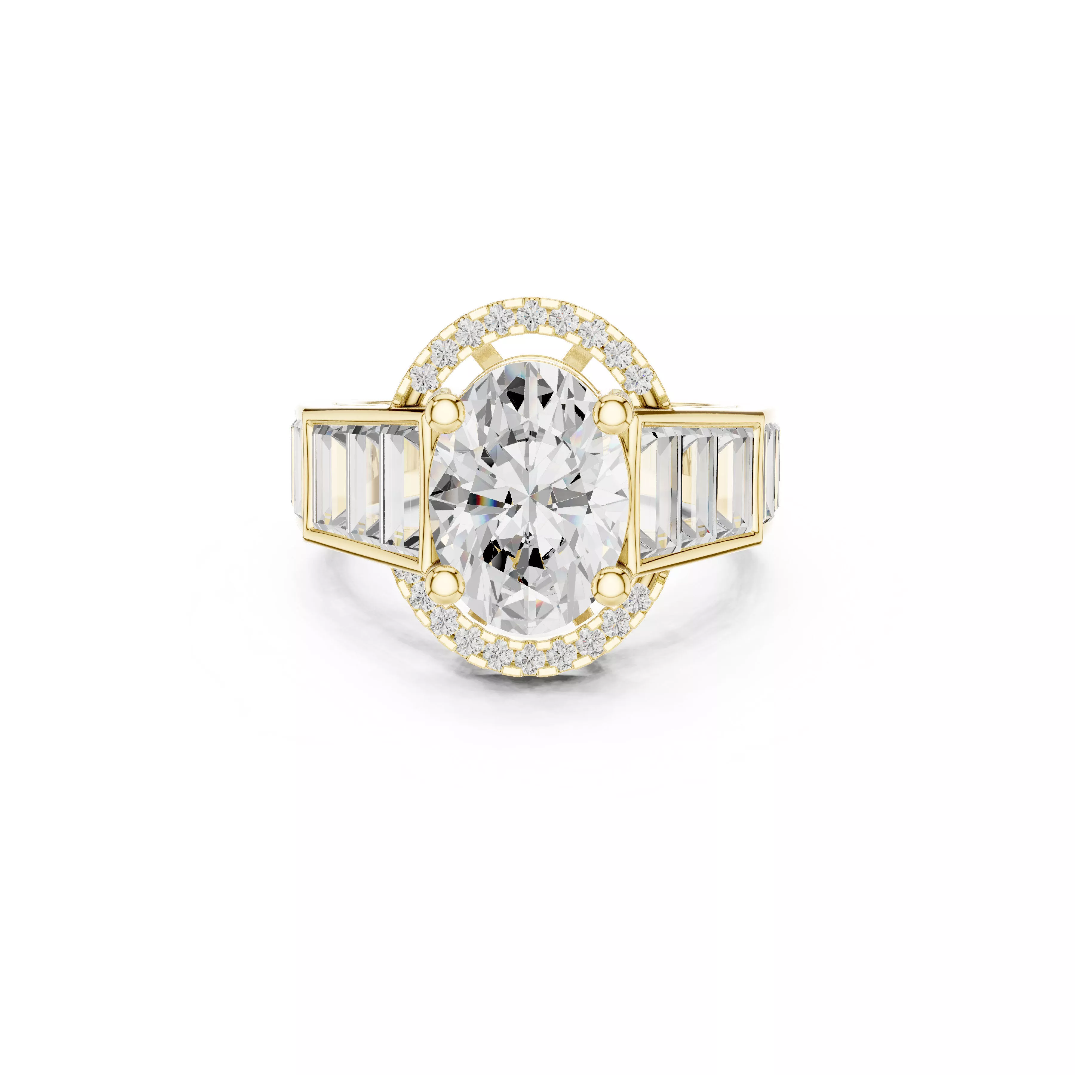 Oval Halo Diamond Baguette Side Engagement Ring STL 3DM 3D print model