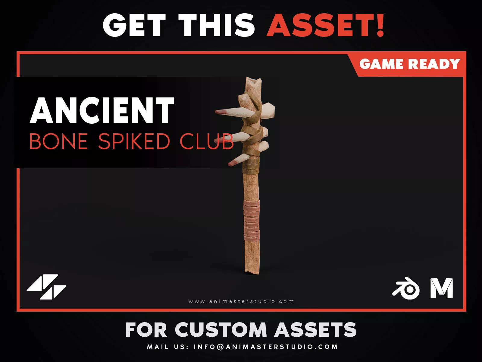 Ancient Bone Spiked Club Low-poly 3D model