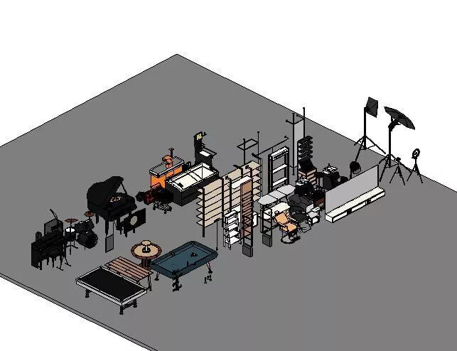 Interior Asset Bundle Music Sport and Studio Equipment Revit 3D model