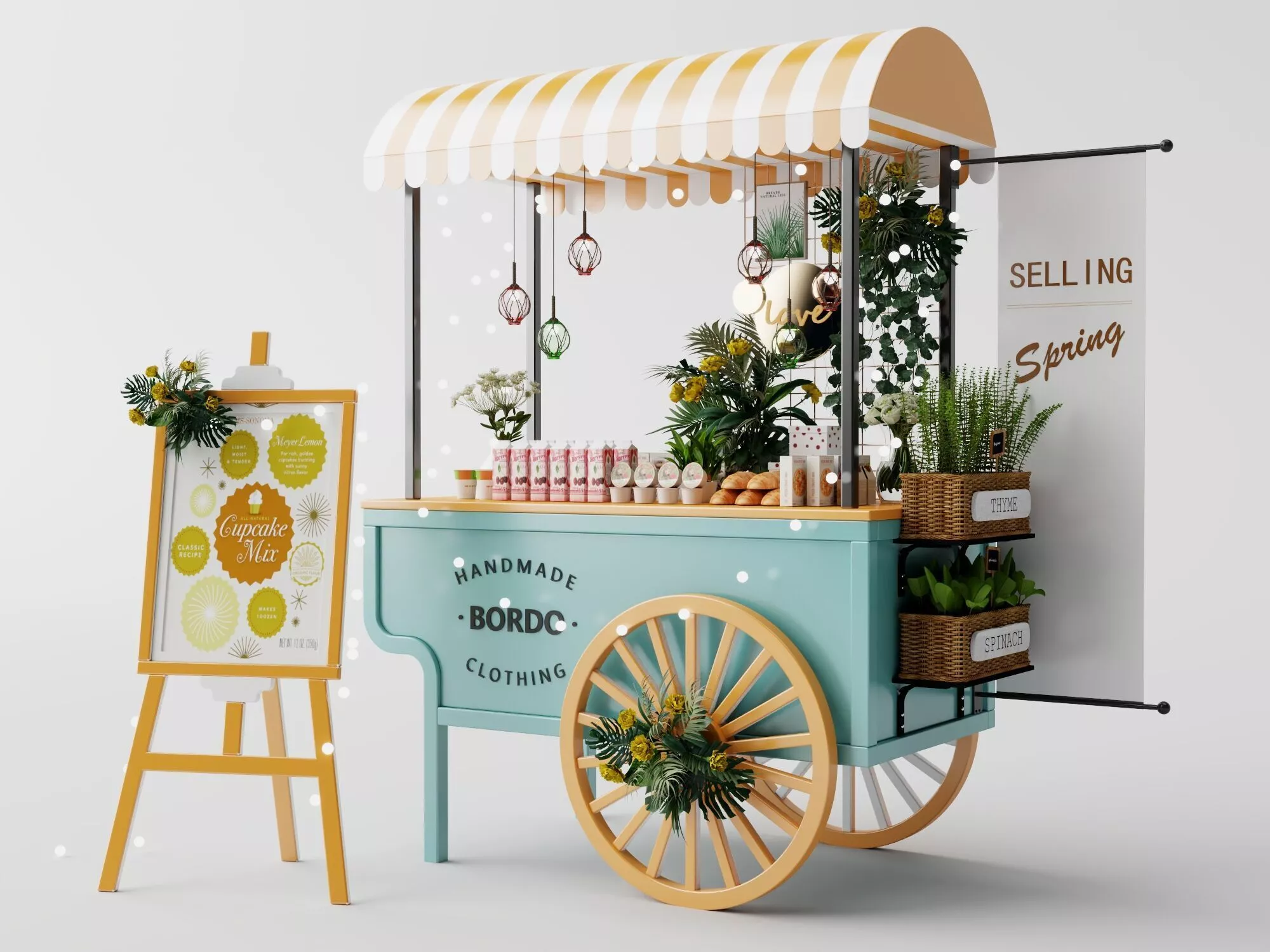 Modern Decorative Flower and Pastry Vendor Cart with Stall 3D model