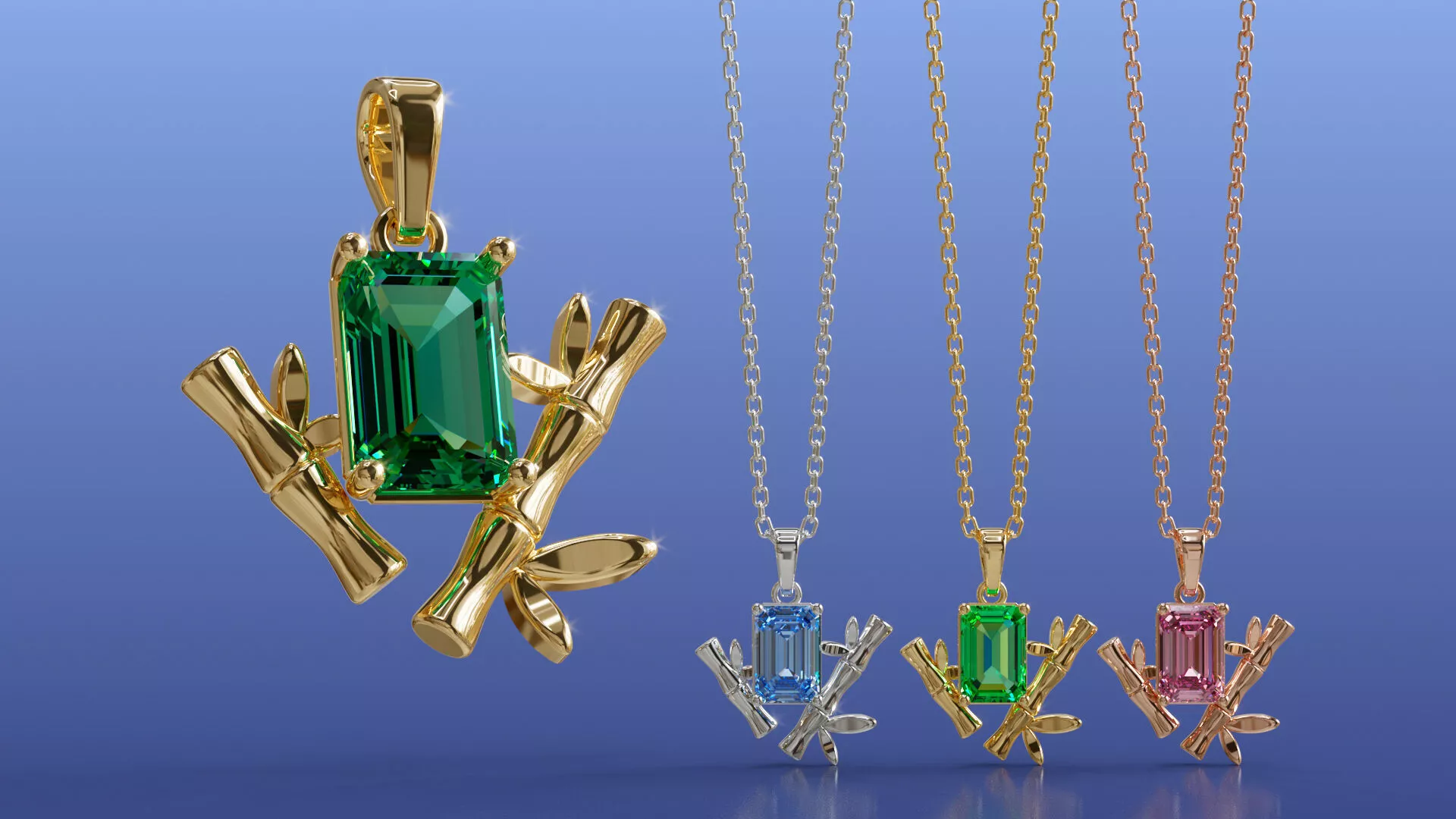Emerald Cut Bamboo Pendant Nature-Inspired Jewelry 3D Model 3D print model
