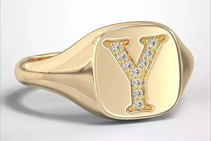 Y Monogram Small Finger Ring Signet Cushion Shape Chevalier