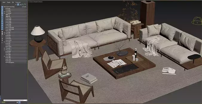 Wabi-Sabi Zen Living Room Interior Scene 3D model 2