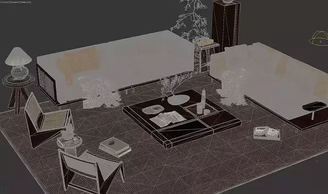 Wabi-Sabi Zen Living Room Interior Scene 3D model 4