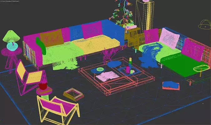 Wabi-Sabi Zen Living Room Interior Scene 3D model 6