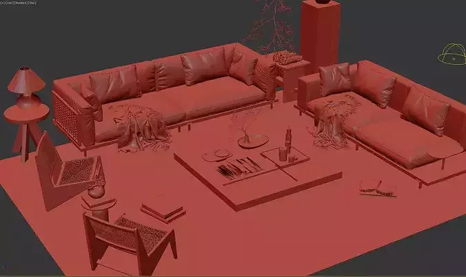 Wabi-Sabi Zen Living Room Interior Scene 3D model 5