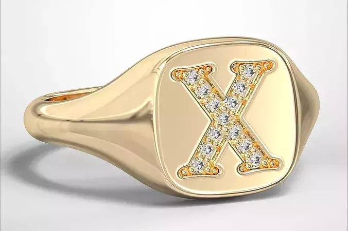 X  Monogram Small Finger Ring Signet Cushion Shape Chevalier 