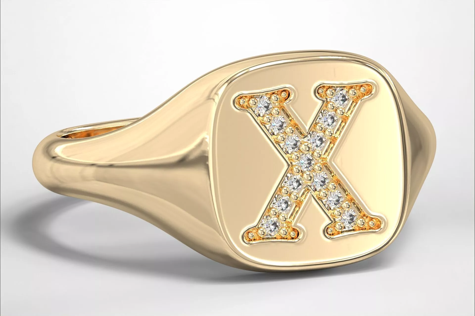 X Monogram Small Finger Ring Signet Cushion Shape Chevalier 3D print model