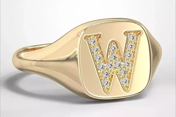 W  Monogram Small Finger Ring Signet Cushion Shape Chevalier