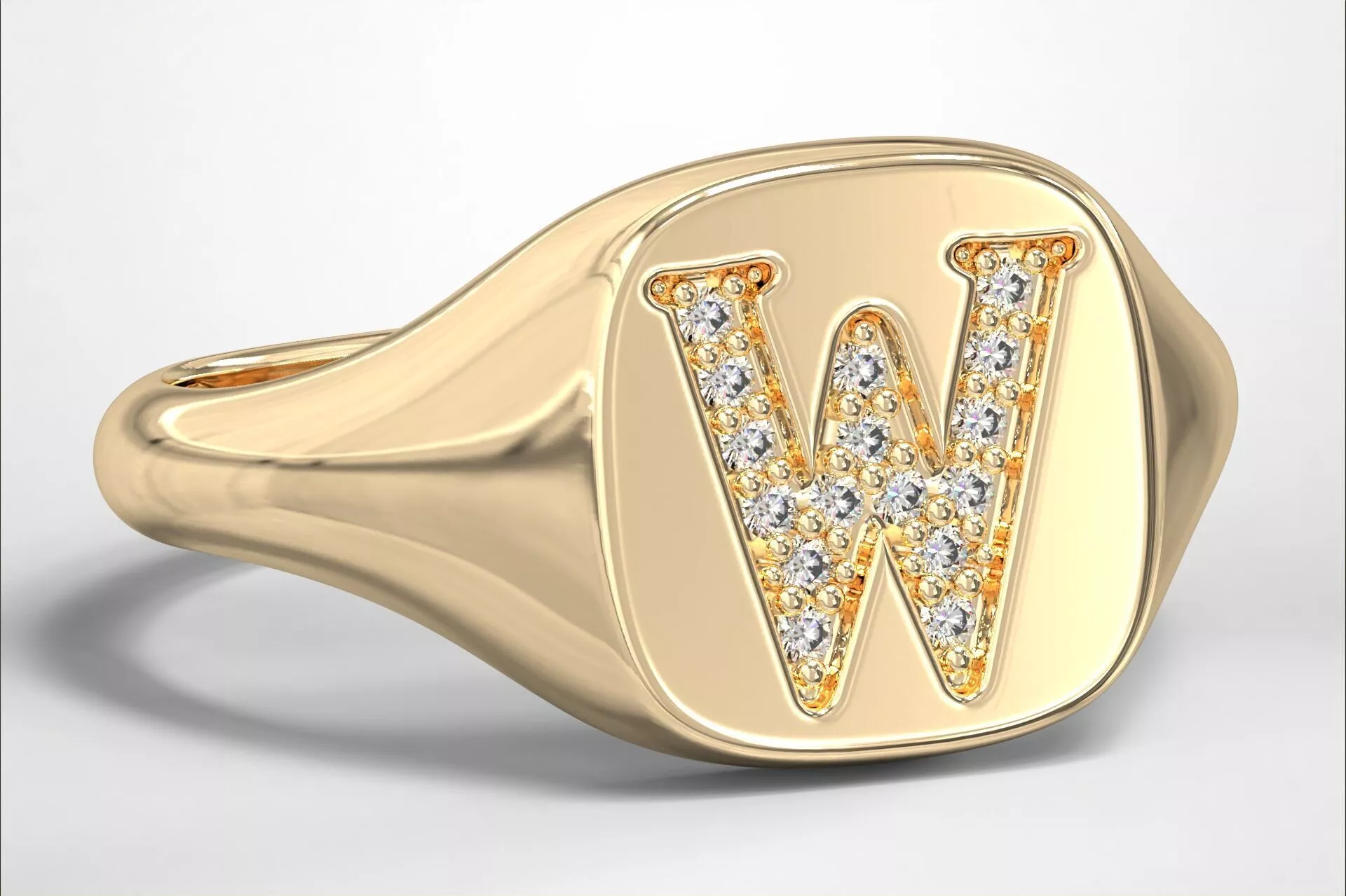 W Monogram Small Finger Ring Signet Cushion Shape Chevalier 3D print model