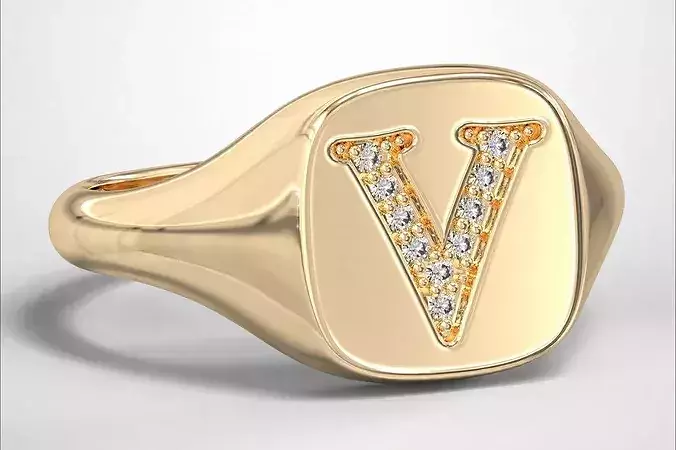 V  Monogram Small Finger Ring Signet Cushion Shape Chevalier