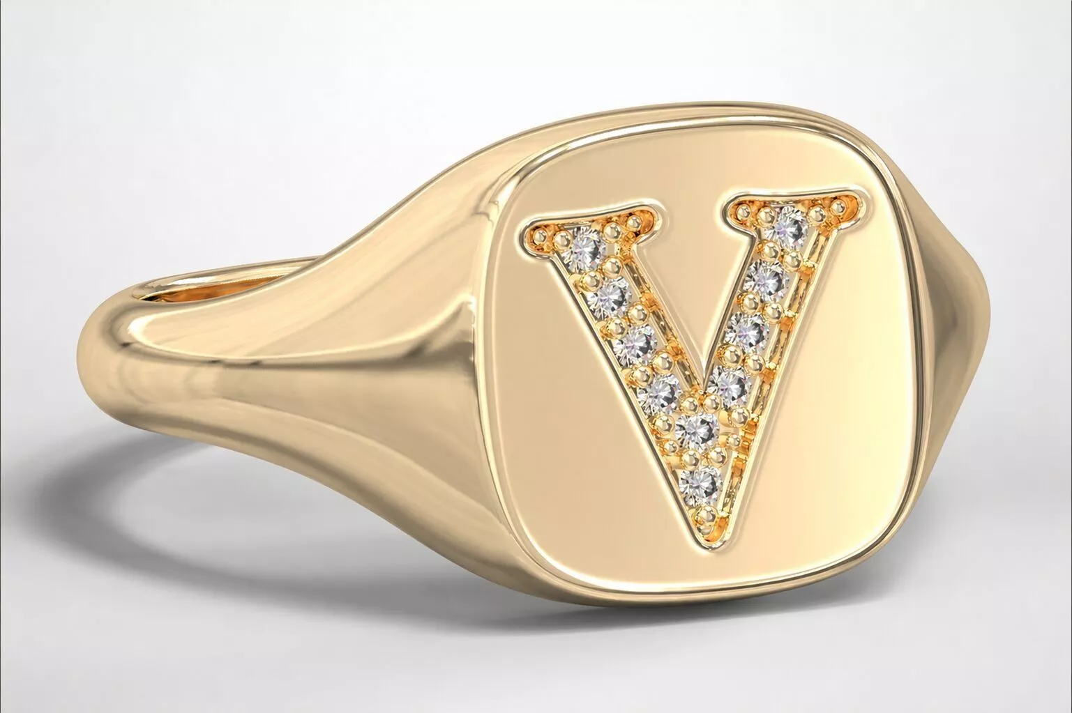 V Monogram Small Finger Ring Signet Cushion Shape Chevalier 3D print model
