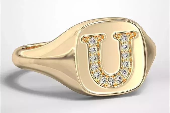 U Monogram Small Finger Ring Signet Cushion Shape Chevalier 