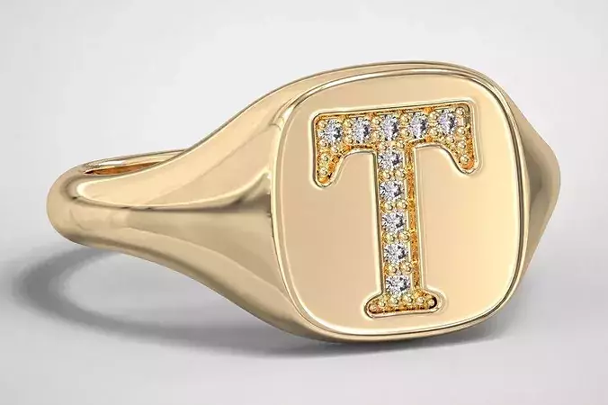T  Monogram Small Finger Ring Signet Cushion Shape Chevalier